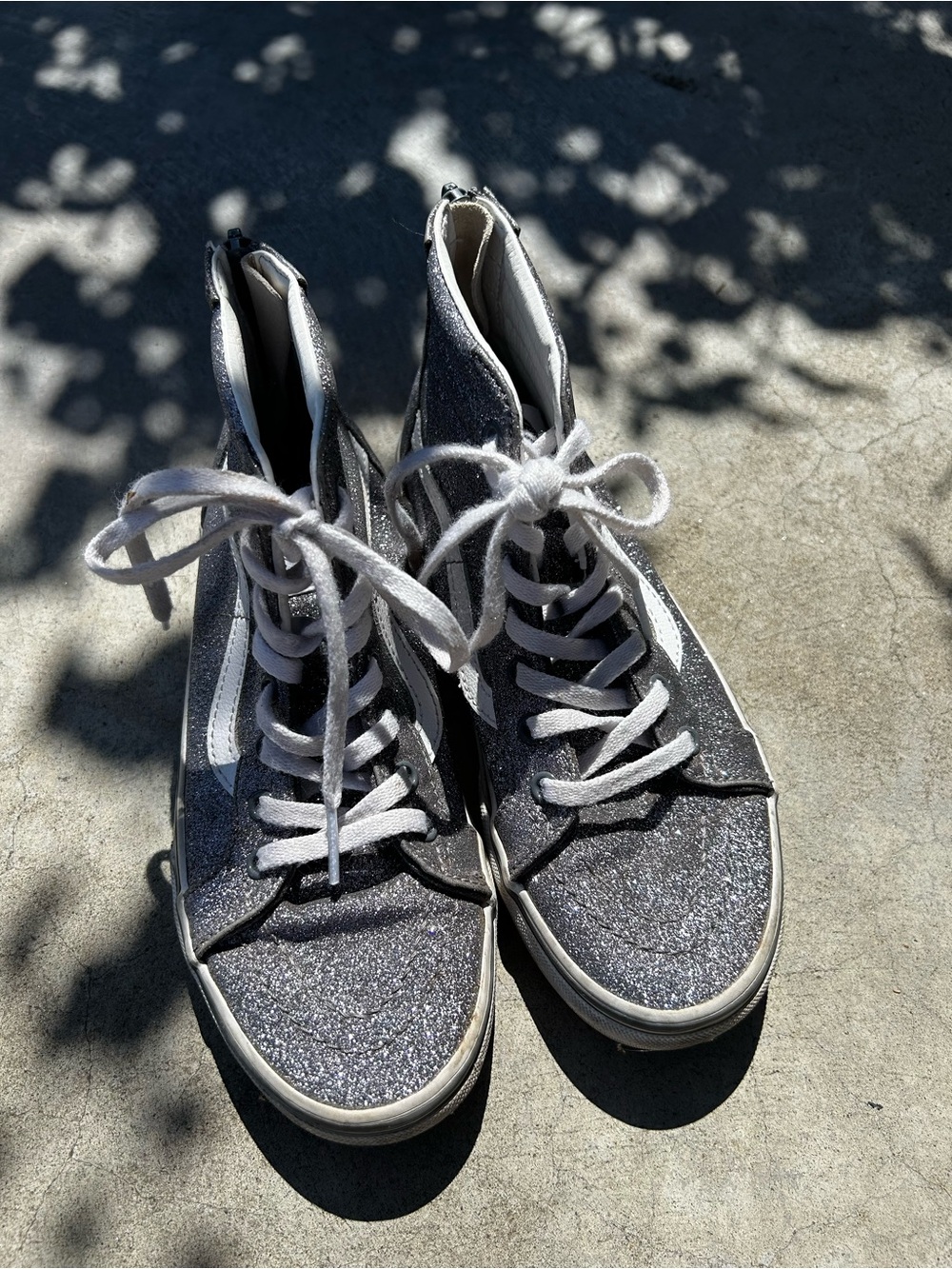 Vans girls Sk8-Hi Zip Silver Glitter High Top Sneakers 3